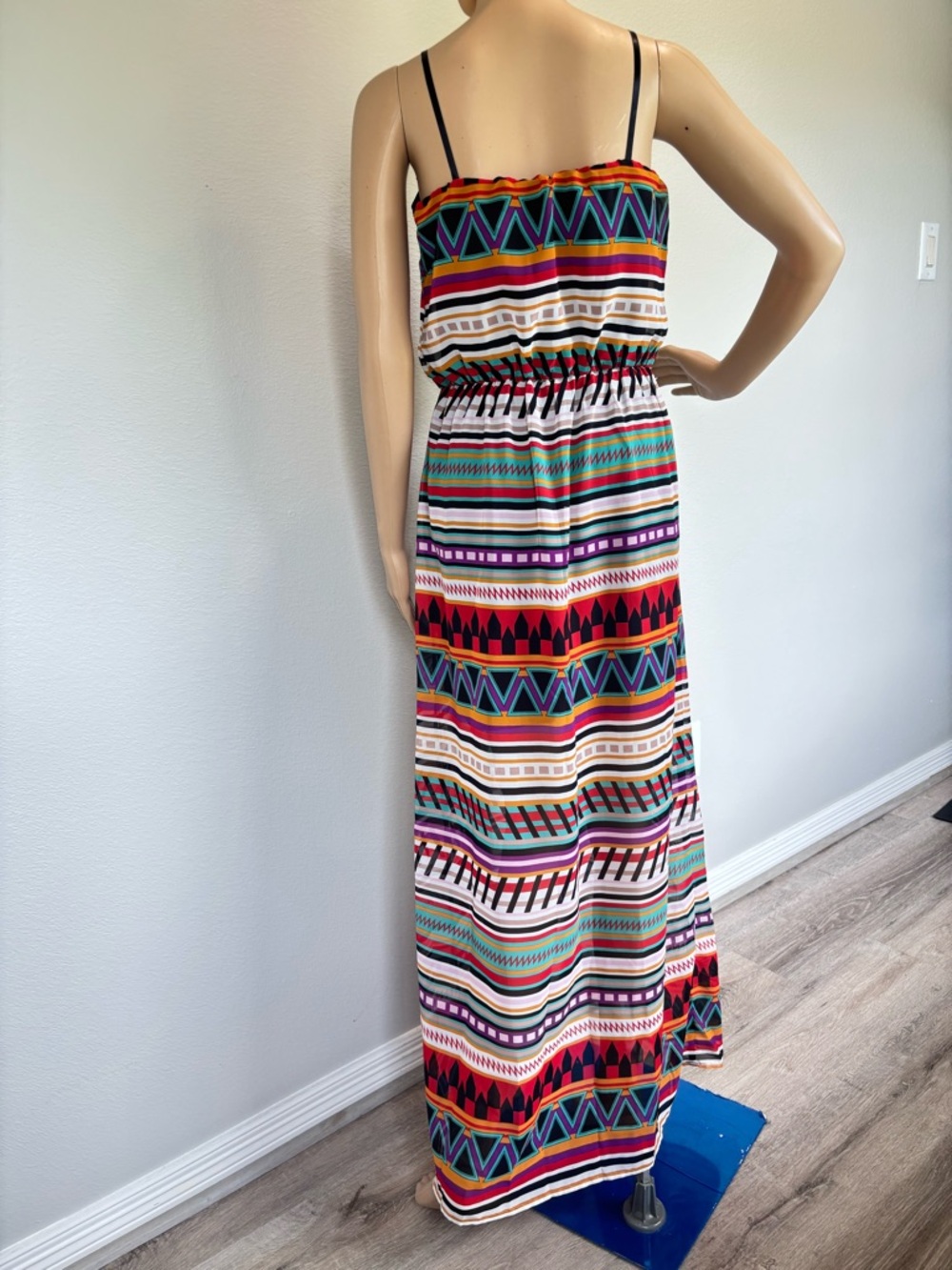 City Triangles Red, Orange, Purple & Teal Geometric Maxi Dress Like New - Picture 6 of 16
